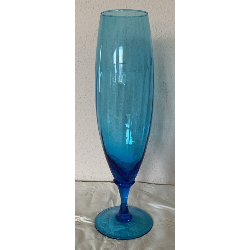MCM 17” EMPOLI Art Glass Optic Blue Swirl Blown Glass Vase